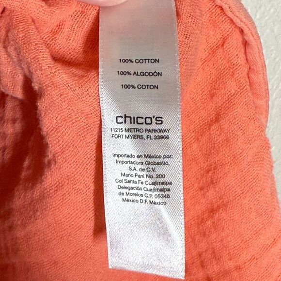 Chico's Orange Long Sleeve Button Up Shirt Roll Tab Sleeve 100% Cotton - Picture 11 of 11